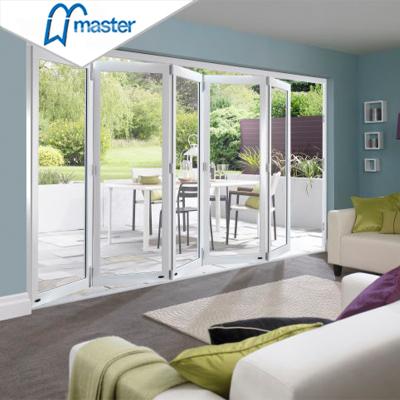 China Wholesale MasterWell Modern Design Windproof Sliding Folding Doors Grade Horizontal Aluminum Glass Folding Door for sale