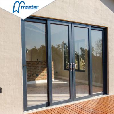 China Modern Windproof Style Double Framed Glass Aluminum Interior Exterior Patio Sliding Pocket Aluminum Glass Sliding Door for sale