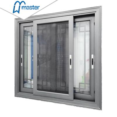 China Well Selling Master Screen Double Tripple Hurricane Magnetic Proof Soundproof Aluminum Frame Glass Sliding Windows With Low Price for sale