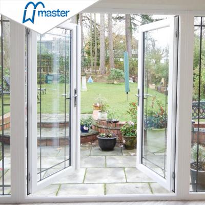 China Hot Sale Stained Glass Windows Windproof Aluminum Alloy Double Low-E Glazed French Swing Glass Doors for sale