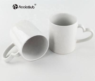 China Viable Acciosub Printed Logo 11oz White Coffee Mug Valentine's Day Gift Heart Handle Sublimation Ceramic Mug for sale