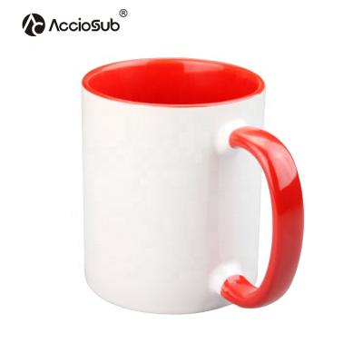 China Acciosub Viable 11oz High Quality Two Colors Inner Handle Sublimation Porcelain Coffee Mug Customized Color Ceramic Mug for sale