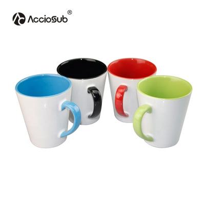 China Acciosub Viable Color 12oz Cone Shape Coffee Mug Sublimation Inner High Quality Inner Drinking Ceramic Coffee Mug for sale