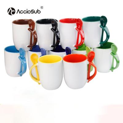 China Custom Viable Acciosub 11oz Logo Coffee Milk Tea Edge Inside Color Spoon Sublimation Ceramic Coffee Mug for sale