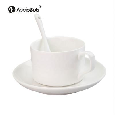 China Viable Wholesale White Porcelain Spoon Sublimation Saucer Ceramic Coffee Tea Set AccioSub Mother's Day Gift for sale