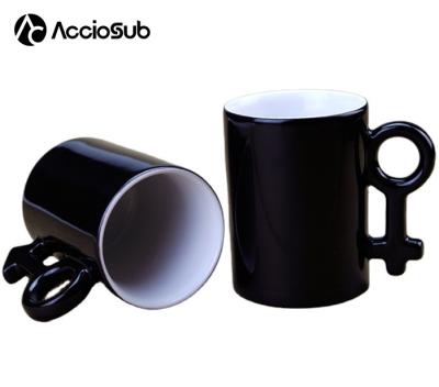 China Viable AccioSub RTS White 10oz Coffee Milk Sublimation Printing Mugs Black To Couple Sublimation Ceramic Magic Mug for sale