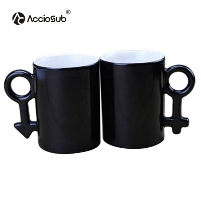 China Sustainable Coffee Milk Success 10oz AccioSub Amazon Black Sublimation Coated Couple Sublimation Ceramic Coffee Mug for sale