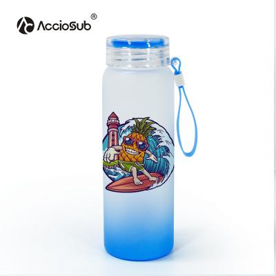 China Acciosub 500ml Viable Gradient Ombre Leak Proof Lid Glass Sublimation Colored Bottom Portable Water Bottle for sale