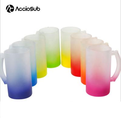 China Viable Hot Amazon Seller 16oz Color Gradient Liquore Wine Beer Drinks Mugs Frosted Sublimation Banks Glass Mugs for sale