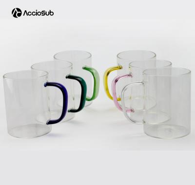 China Sustainable Amazon Hot Sell Custom 450ml Colorful Handle Clear Glass Cups Sublimation Blank Customized Coffee Beer Mugs for sale