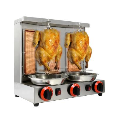 China Easily Assembled 3 Burners Gas Upright Turkey Doner Kebab Propane Rotisserie Gyro Broiler Shawarma Machine Automatic Rotary BBQ Grill for sale