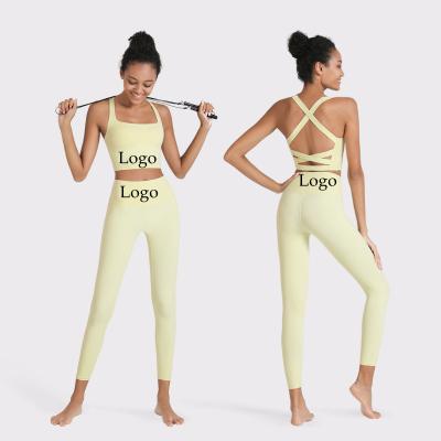 China Breathable Quick-Dry Sports Gathering Bra Yoga Suit Fitness Shockproof Pants Running Suit Sets For Women for sale