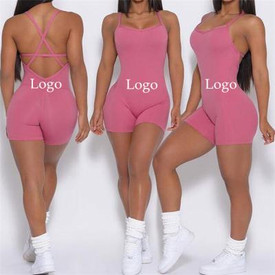 China Logo Women Fitness Workout Gym Active Yoga Jumpsuit Crac! crack! Breathable Custom Color Plain Color Sports Romper Lift Butt Fishing for sale