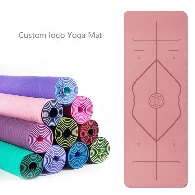 China Factory wholesale custom logo text line durable two color strip yoga material monochrome non-slip mat for sale