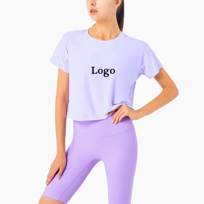 China Breathable Custom Logo Short Sleeve Purple High Quality And Low Price Gym Yoga Tank Top Sports Yoga Top Ladies Women T-Shirts Loose Yoga for sale