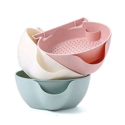 China Sustainable Household Kitchen Tools Double Layer Sink Strainer Fruit Vegetable Drain Basket Multifunctional Plastic Drain Basket for sale