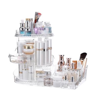 China Eco-friendly 360 Degree Rotating Plastic PS Makeup Organizer Box Plastic Makeup Storage for sale