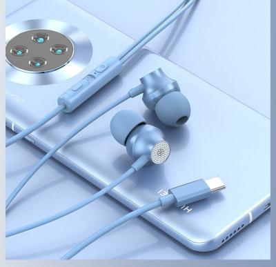 China Stylish Blue Type C Headphones Viable High Quality Compact Headphones Sound Pure Cable Earphone for sale