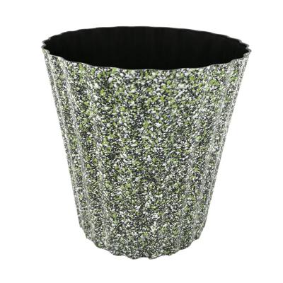 China Green Eco-friendly Home Furnishings Plastic Flower Pots Simulation Ceramic Plant Pots Vertical Stripes Eco-friendly Flower Pots for sale