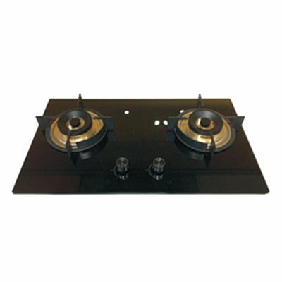 China Hotel Pulse Ignition Tempered Glass 2 Burner Built-in Gas Cooktop for sale