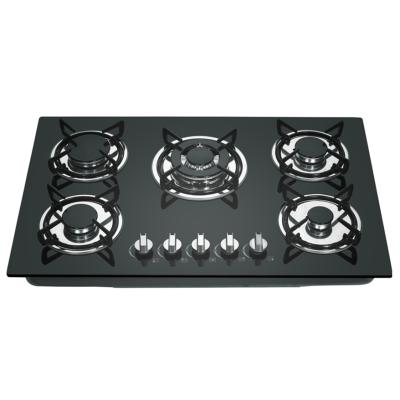 China Hotel 5 Burners Tempered Glass Panel Built-In Gas Stove for sale