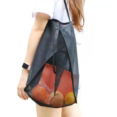 China Mesh Nylon Black One-Shoulder Folding Shopping BagReusable Shopping Bags With Large Capacity for sale