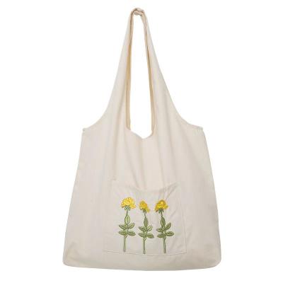 China Lovely Canvas Bag Large Capacity Embroidery Sunflower New Arrival Female Student Casual Student School Bag for sale