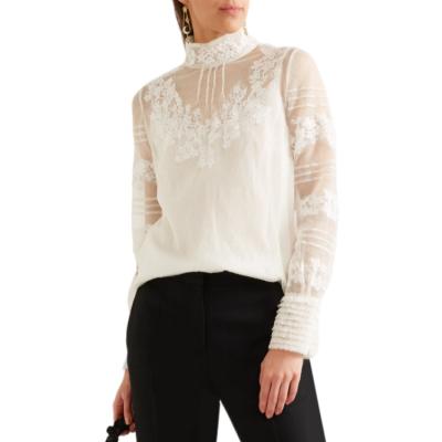 China 2022 Fall Spring Anti-pilling blusas Custom White Women Blouses Elegant Casual Ladies Lace Mesh Chiffon Blouses And Tops for sale