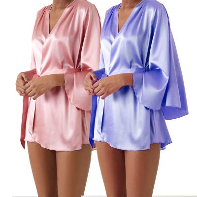 China 2021 One Piece Pure Silk Satin Ladies Sleepwear Custom QUICK DRY OEM Bridesmaid Sexy Women Pajamas for sale