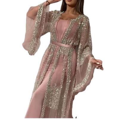 China Anti-static vestido de noche fashion elegant plus size women's dresses sheath long Sequin Mesh Gown ladies evening maxi dress for party for sale