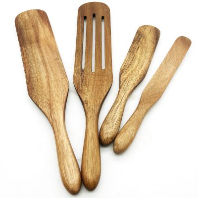 China Long Handle Spatula Sustainable Wooden Kitchen Utensil Natural Wood Spurtle Set for sale