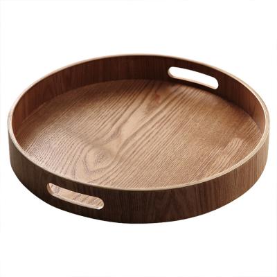 China Handmade Food Round Wooden Bamboo Serving Tray For Restaurants Home for sale