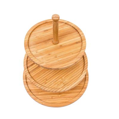 China Hot Selling Eco-Friendly Natural Bamboo Tray 3 Tiered Server Tier Sustainable Serving Tray Lazy Sussan for sale