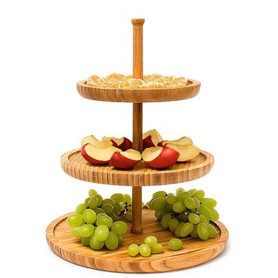 China Sustainable Wholesale Hotel Restaurant Use Serving Tray, 3 Tier Natural Wood Bamboo Serving Tray for sale