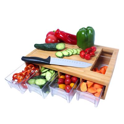 China Viable tending natural bamboo chopping board with 5 drawers, bamboo chopper with containers, for sale