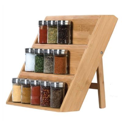 China Viable Wooden Spice Rack 3 Tiered Spice Organizer For Drawer Space Saving Vertical Wooden Countertop for sale