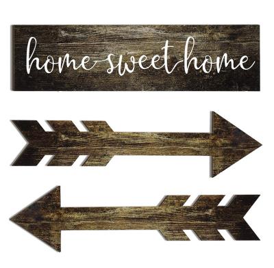 China Wholesale Europe 3 Pieces Home Sign, Rustic Farmhouse Arrow Wall Hanging Decorative Wooden Sign for sale