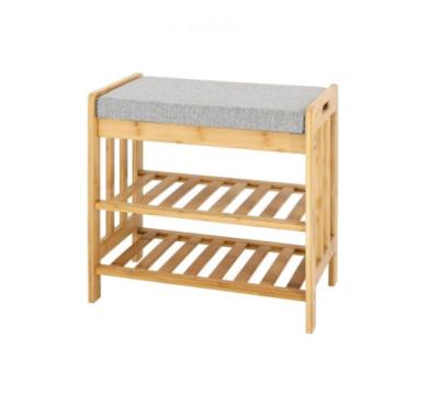 China Wholesale 2-Tiler Hallway Adjustable Modern Entryway Entryway Bamboo Organizer Bench With Cushion Seat (Size) Change Shoe Storage Rack Shelf for sale