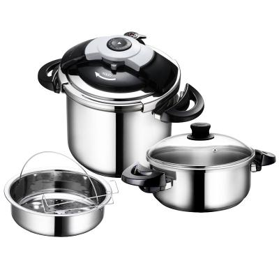 China 304/201 Stainless Steel Multifunctional Adjustable Pressure Cooker Sustainable 2 in 1 Set with Steam Pot and Glass Lid for sale