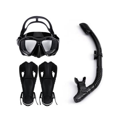 China Training Mask Diving Fin Snorkel Set For Adult &Kids Gear Panoramic View Fin Mask Fin Snorkel Three-Piece Set for sale