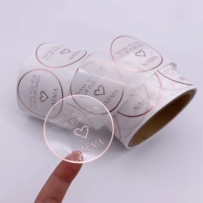 China Rose Gold Foil Hot Stamping High Quality Clear Circle Clear Sale Amazon Sticker Transparent Label for sale