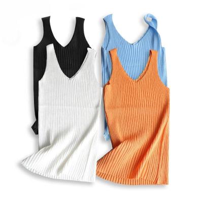 China OEM QUICK DRY Summer Wholesale Slim Fit Women's V Neck Knit Tank Top Solid Color Women's V Neck Sexy Casual Vest for sale