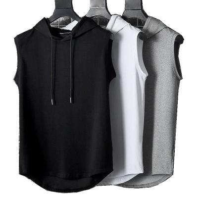 China Summer QUICK DRY Mens Muscle Drawstring Tank Top Hooded Sports Vest Loose Hip Hop Style Wear Street Fitness Hooded Vest For Men for sale