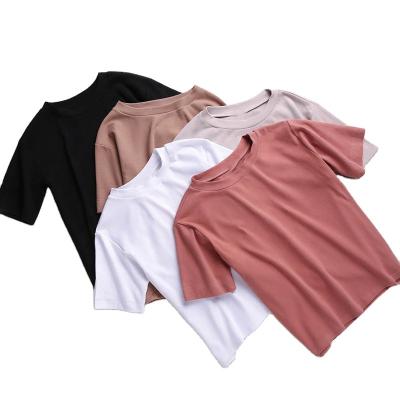 China Basic Anti-Wrinkle Solid Color Short Sleeve White T-shirts Women Cotton T-shirt Good Quality T-shirt For Ladies Grow Top Women's T-shirt for sale