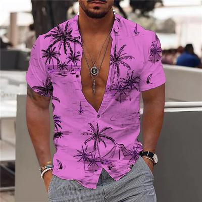 China Anti-pilling OEM Logo Men Wholesale Hawaiian Shirt Custom Short Sleeve Hawaiian Shirts For Beach Vacation Shirts for sale