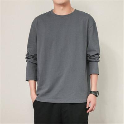 China 100% Cotton Brand Quality Mens T-shirt Man Solid Color Anti-Wrinkle Long Sleeves Casual Loose T-shirts Custom Logo Labels Printed T-shirt for sale