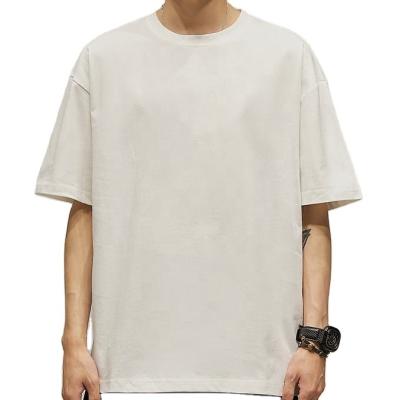 China High Quality Hip Hop Men's Anti-Wrinkle Drop Tees 100% Cotton Custom Plain Shoulder Loose Fashion Logo Oversize T-shirt White for sale