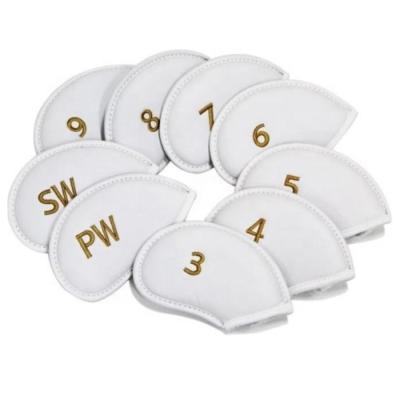 China Waterproof And Dustproof White Color Golf Headcover PU Golf Iron Head Cover Set Custom Golf Club Cover for sale