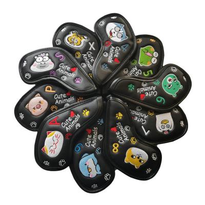 China Cute Waterproof and Dustproof Golf Irons Cover Set, Leatherette Golf Head Cover Irons, Animal Embroidery Golf Irons Headcover for sale