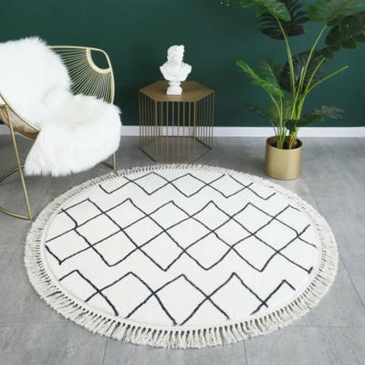 China Non-slip Custom Round Bohemian Tassel Cotton Rug Cotton Rug Indoor Outdoor Living Room Bedroom for sale